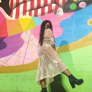 Festival mesh floral cream dress